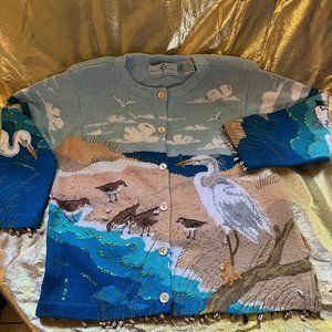 Size Medium, sea side  motif cardigan.
